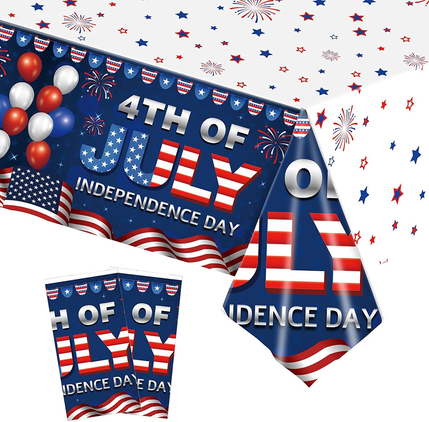 Patriotic Tablecloth, 2 Pack American Flag Tablecloths Disposable 4th of July Tablecloth, Independence Day Table Cover Fourth of July Table Cloth Patriotic Decorations Party Supplies, 54" x 108"