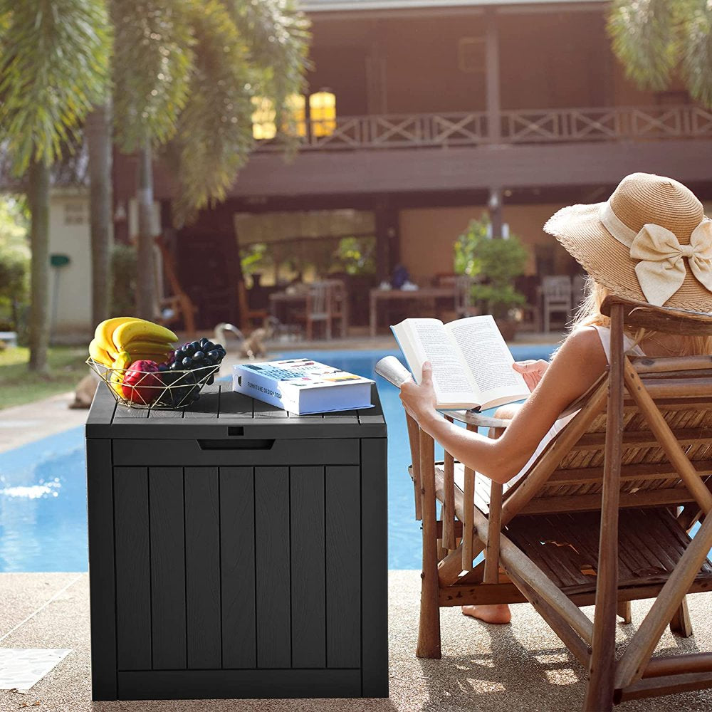30 Gallon Deck Box, Outdoor Storage Box for Patio Furniture, Pool Accessories, Cushions, Garden Tools and Outdoor, Waterproof Resin with Lockable Lid and Side Handles