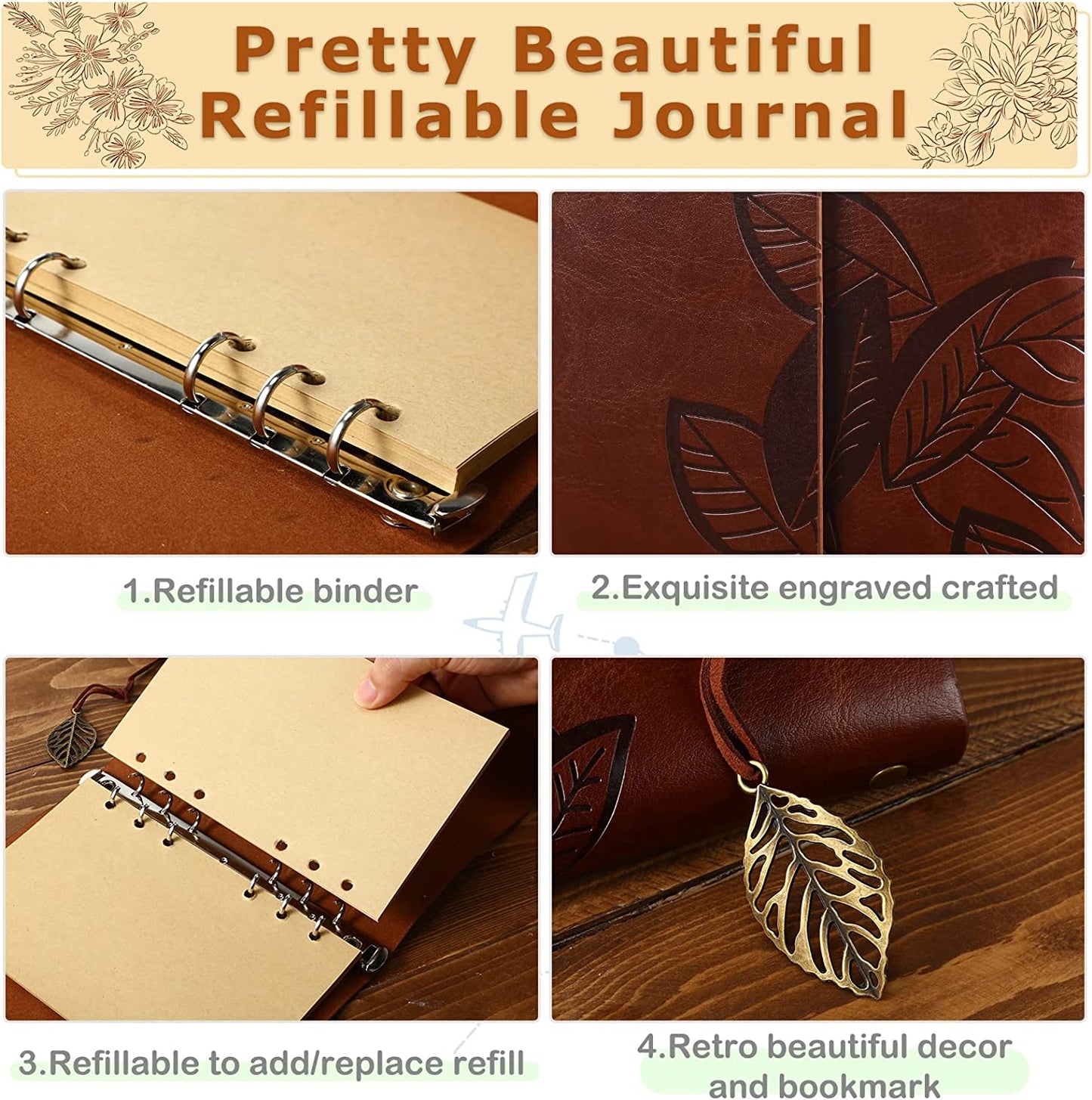 5 Pack Leather Journal Notebook Travel 7 x 5 Refillable