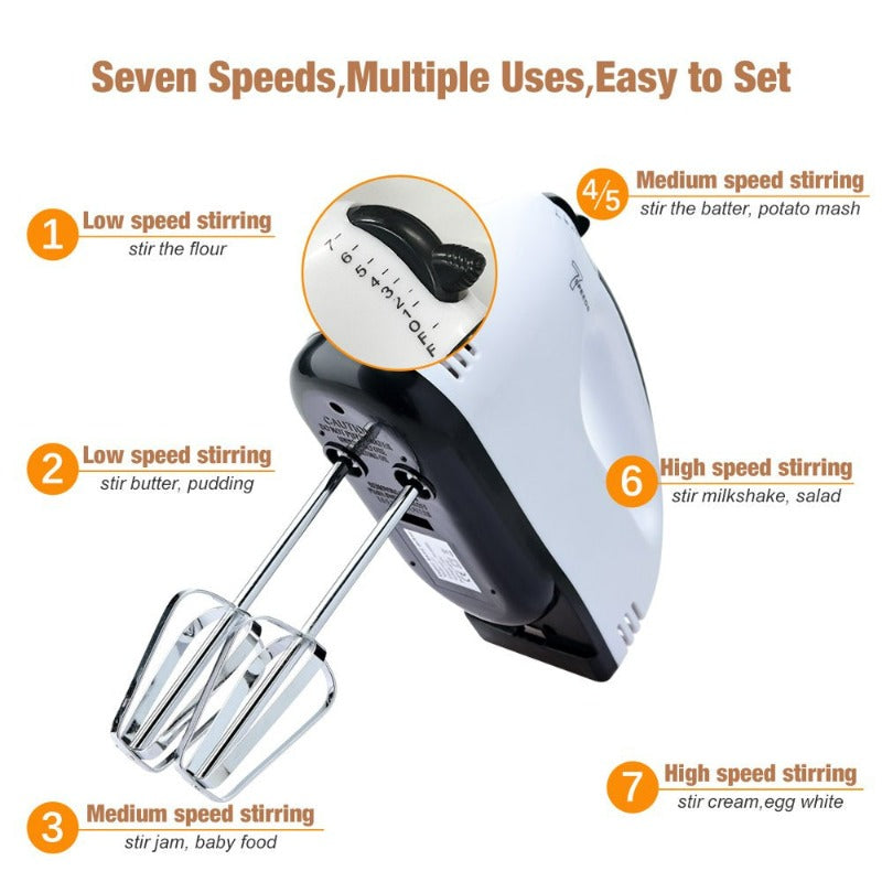 7-Speed Hand Mixer Electric with Eject Button and 6 Attachments for Whipping Cream, Dough, Cakes, Bread Maker