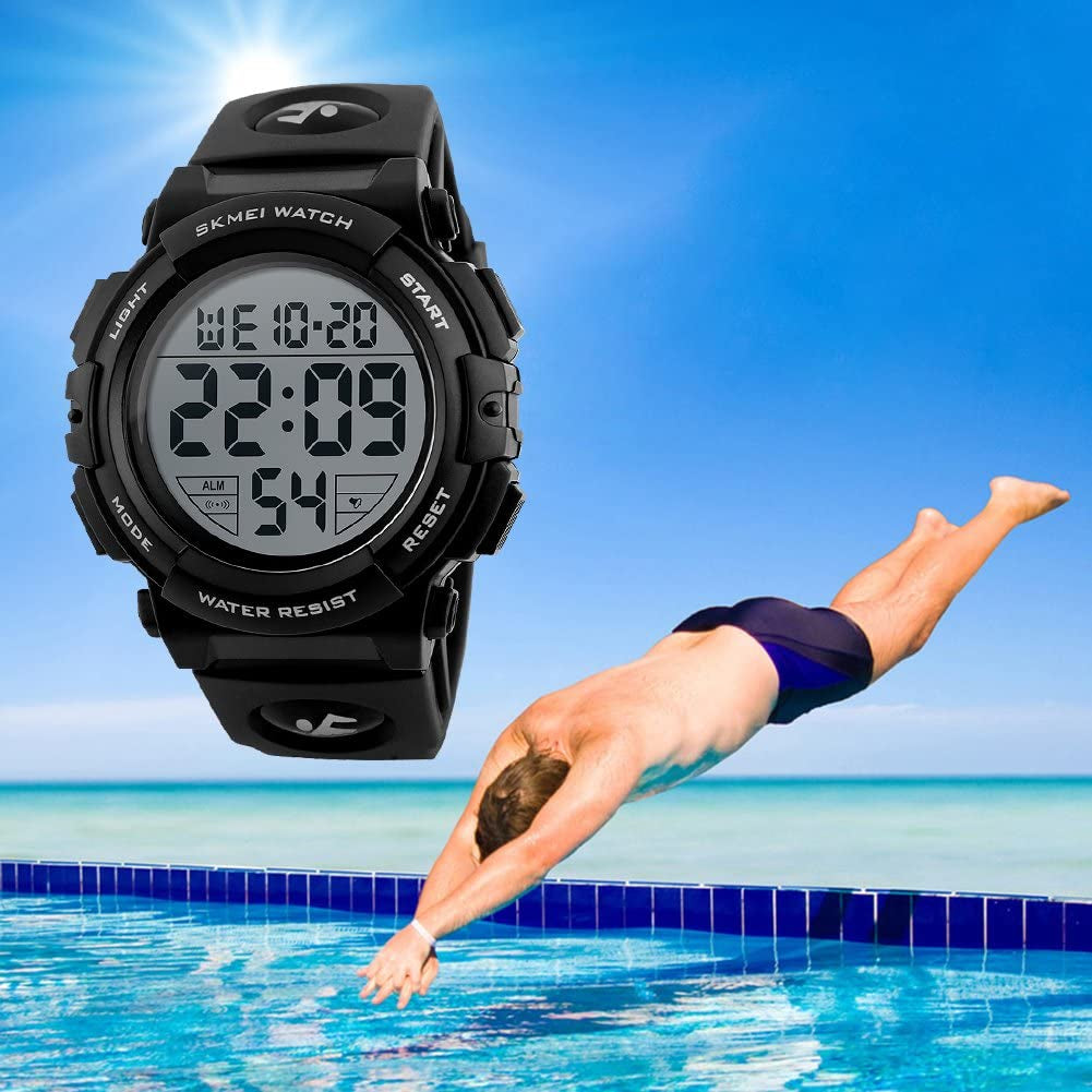 Large Face Digital Men’S Watch Sports Waterproof LED Military Wristwatches Chronograph Alarm Clock