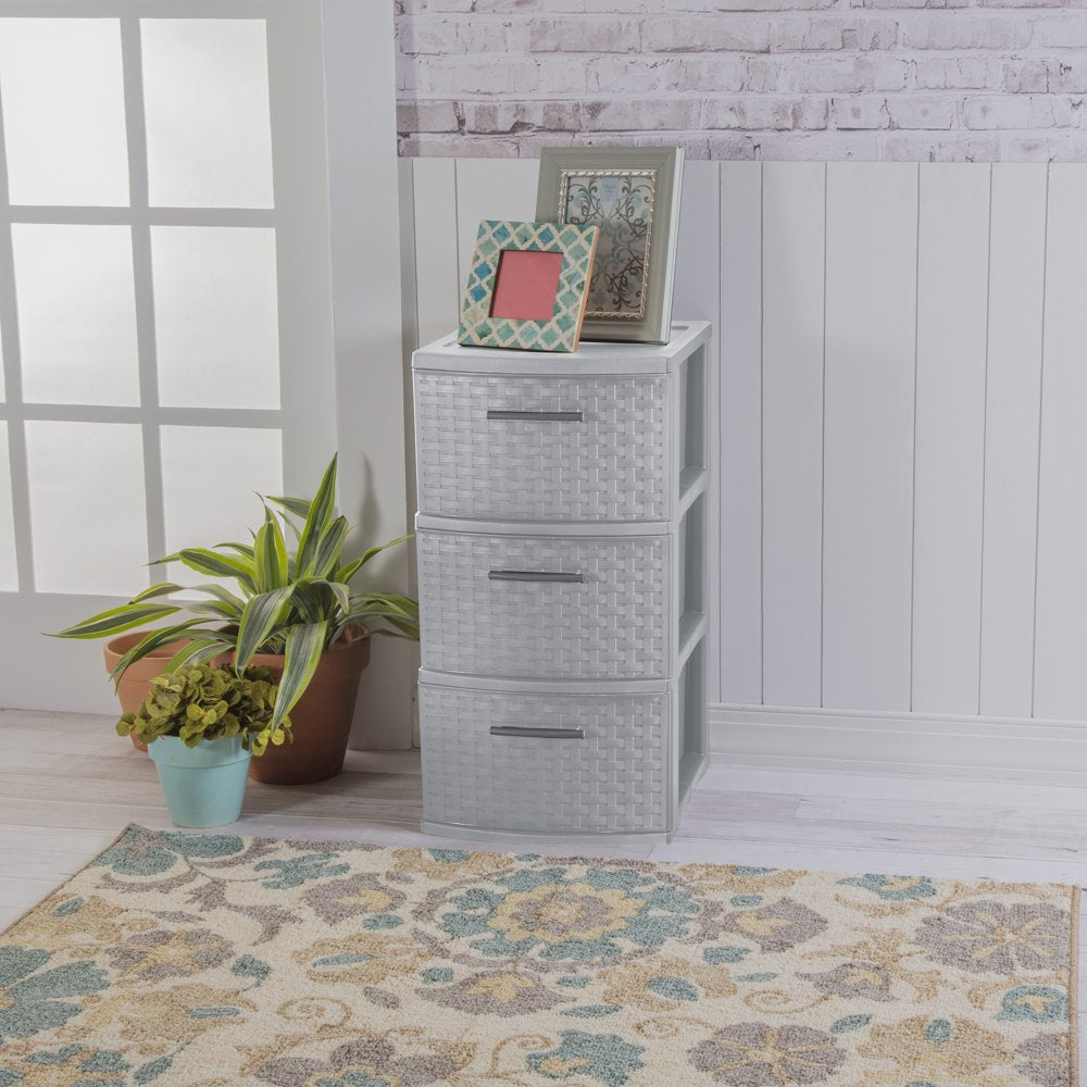 3 Drawer Weave Tower Plastic, Cement