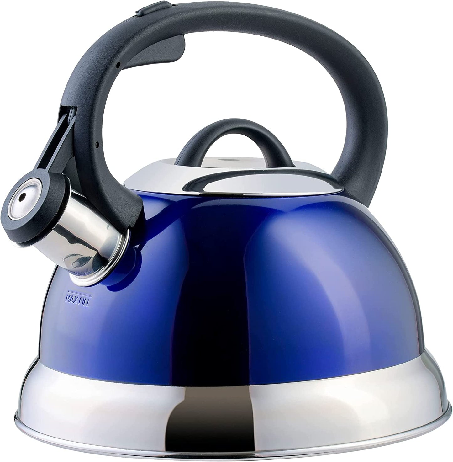 Mr. Coffee Twining 2.1 Quart Pumpkin Shaped Stainless Steel Whistling Tea Kettle, Metallic Red