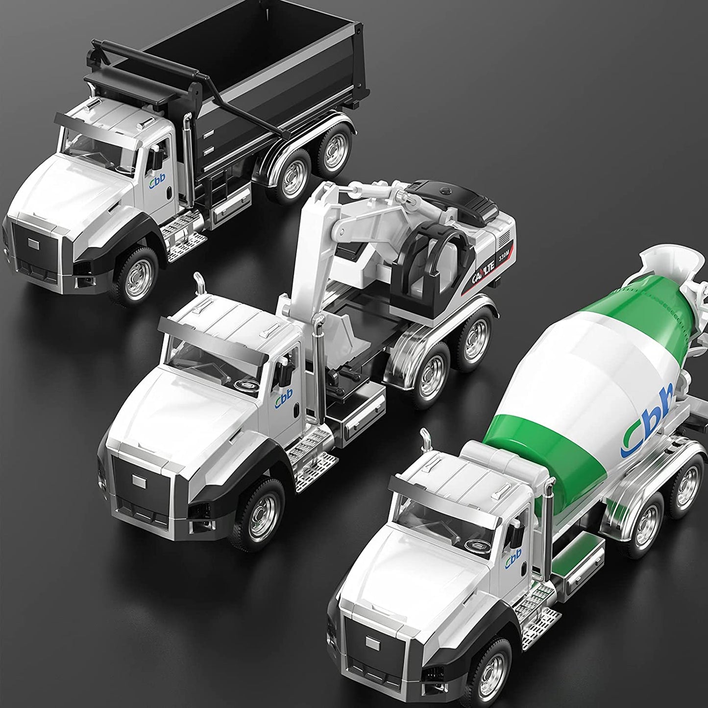 3 Pack of Diecast Engineering Construction Vehicles, Dump Truck, Digger, Mixer Truck, 1/50 Scale Metal Collectible Model Cars, Pull Back Car Toys with Opening Doors for Boys and Girls