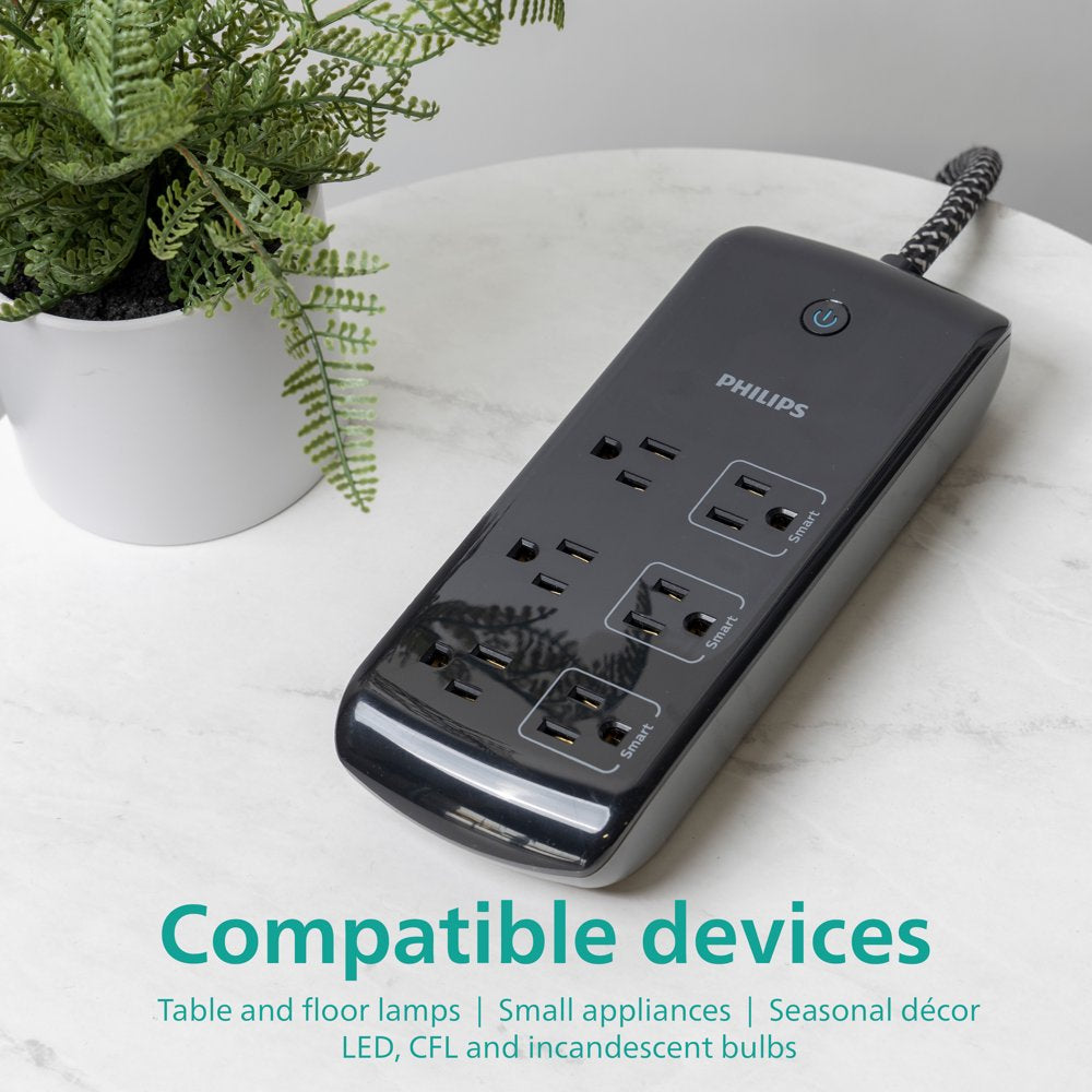 6-Outlet Surge Protector, 1080J 8Ft., Black