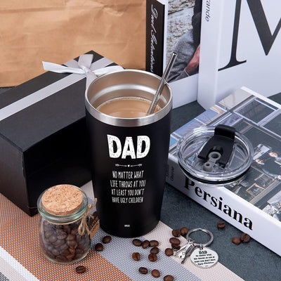 Dad Tumbler Gifts for Dad from Daughter Son - 20oz Stainless Steel Double-walled Insulated No Matter What Ugly Children Travel Mug Christmas, Birthday, Father's Day Gift Set with Lid & Straw
