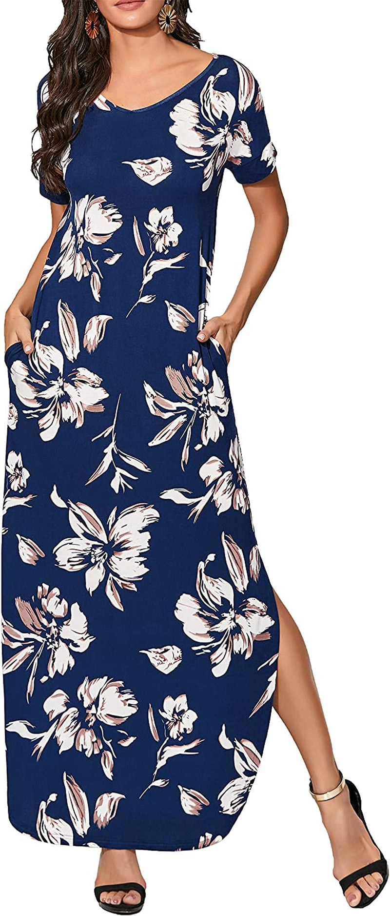 Summer Casual T-Shirt Dresses for Women Loose Fit Comfy Short Sleeves Women Dresses with Pockets Fall Dress