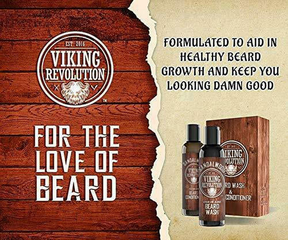 Beard Wash & Beard Conditioner Set, Argan & Jojoba Oils - Natural Sandalwood Scent - Beard Shampoo & Beard Oil - 10 Oz