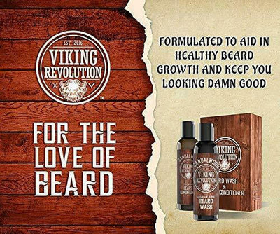 Beard Wash & Beard Conditioner Set, Argan & Jojoba Oils - Natural Sandalwood Scent - Beard Shampoo & Beard Oil - 10 Oz