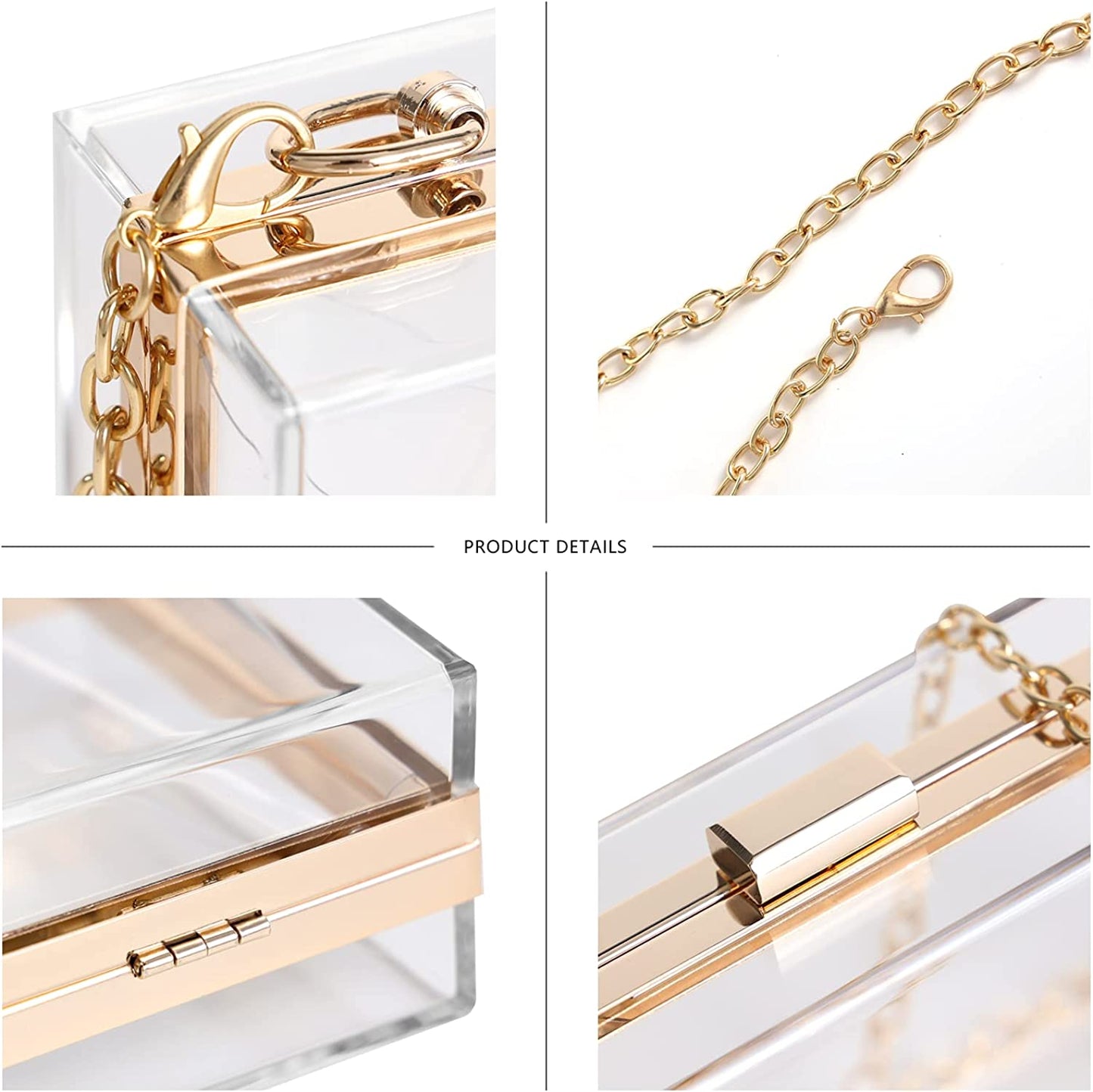 Women Clear Clutch Bag With Removable Gold Chain Strap