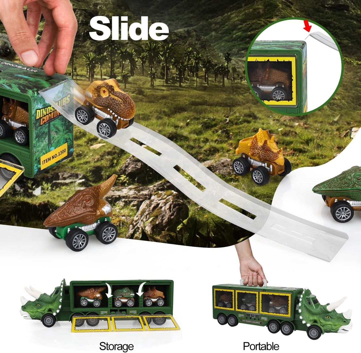 TOY Life Dinosaur Toys for Kids 3-7, Dinosaur Truck with 6 Pull Back Dinosaur Cars, 8 in 1 Dino Toys for Boys and Girls, Dinosaur Transport Truck with High Speed Launcher for Kids