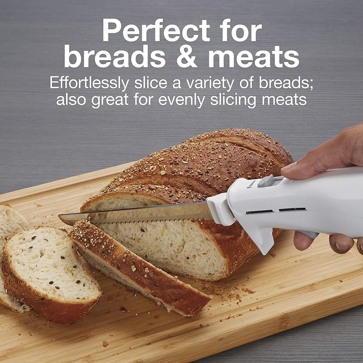 Easy Slice Electric Knife for Carving Meats, Poultry, Bread, Crafting Foam and More, Lightweight with Contoured Grip, White
