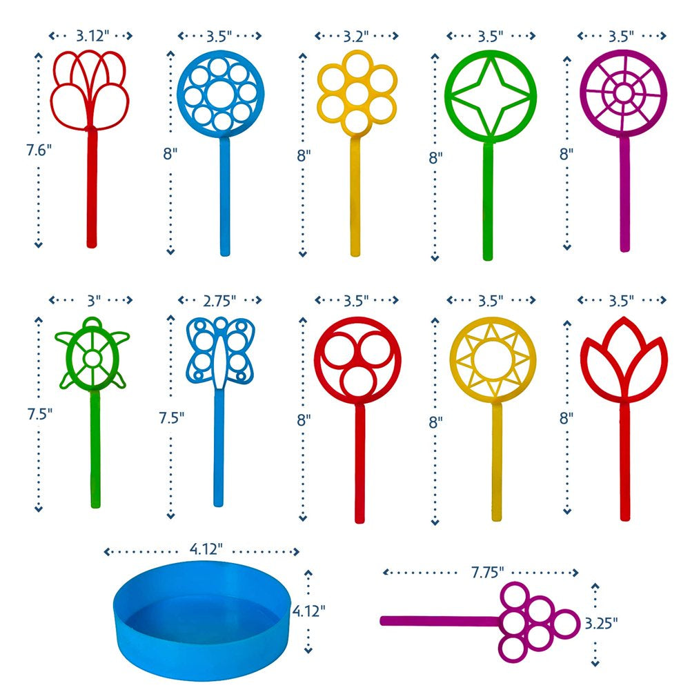 Bulk Bubble Wand Set of 11 - Assorted Shapes and Colors | Bubble Maker Toy with Bubble Solution Tray | Party Favor for Kids | Big Bubble Wand Included