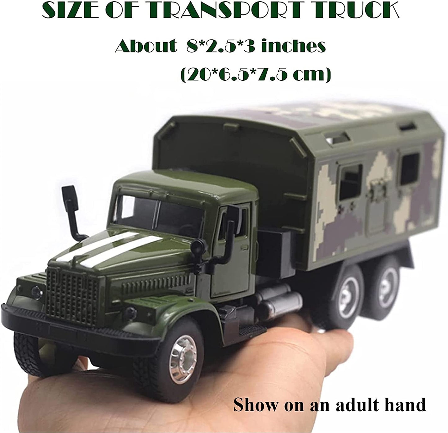 Military Truck Army Armored Model Car Treatment Transport Vehicle Metal Diecast Pull Back Toy with Lights and Sounds
