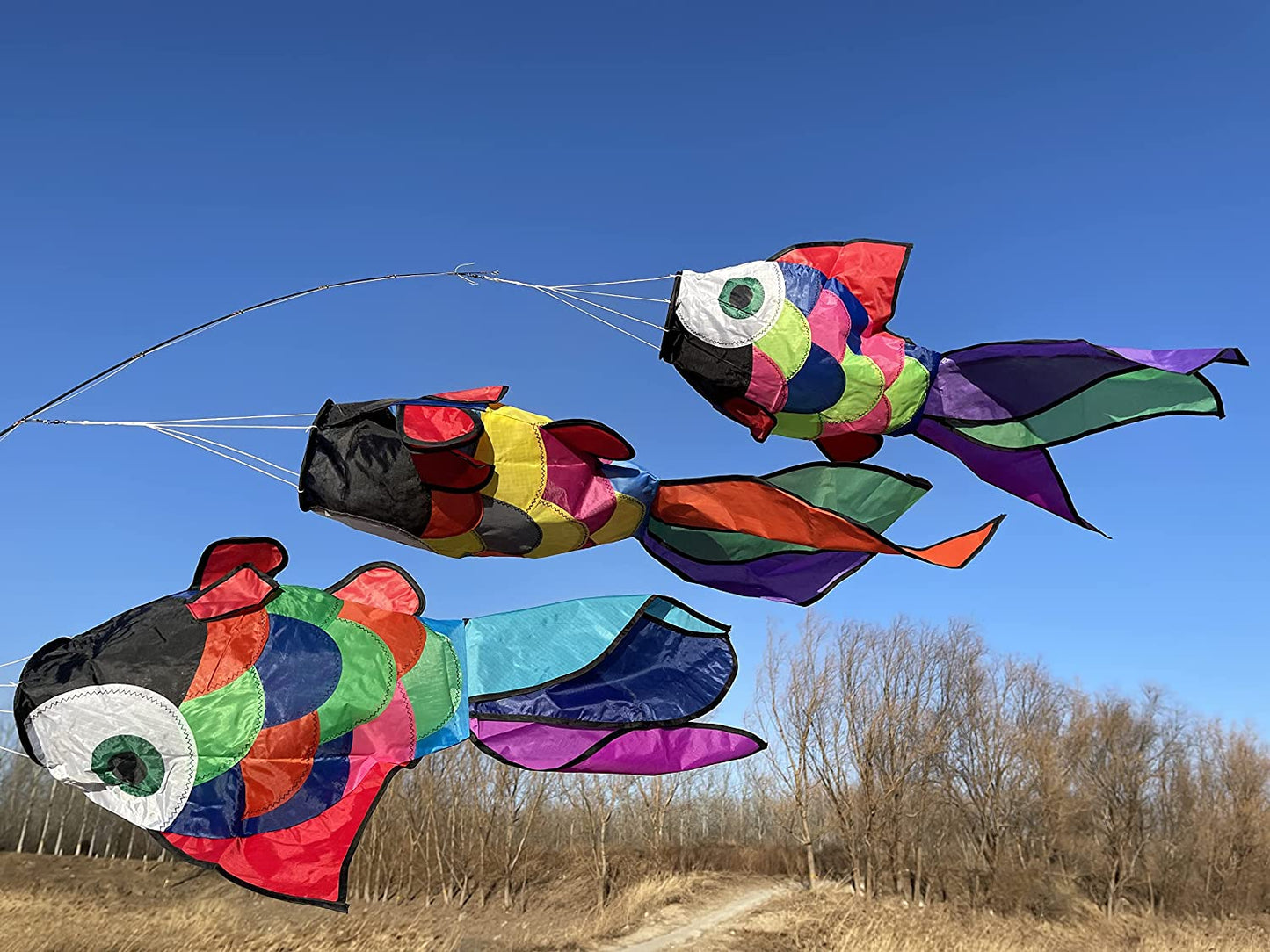 32 in Rainbow Fishing Windsock Spinner Garden Decoration