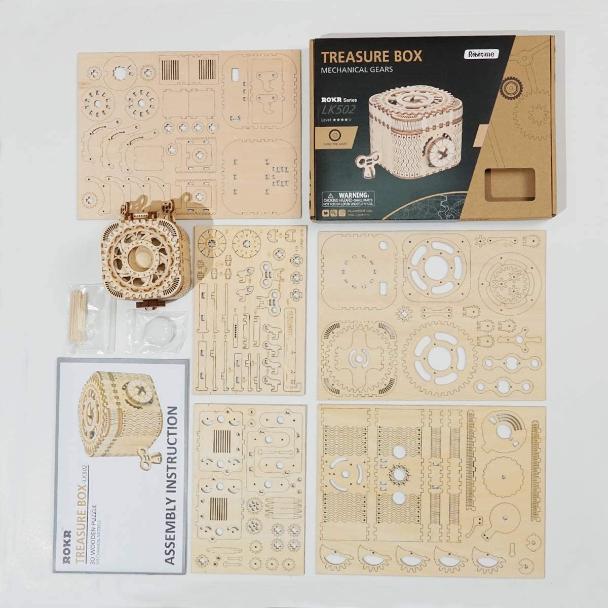 3D Wooden Puzzle Mechanical Treasure Box Model DIY Brain Teaser Projects