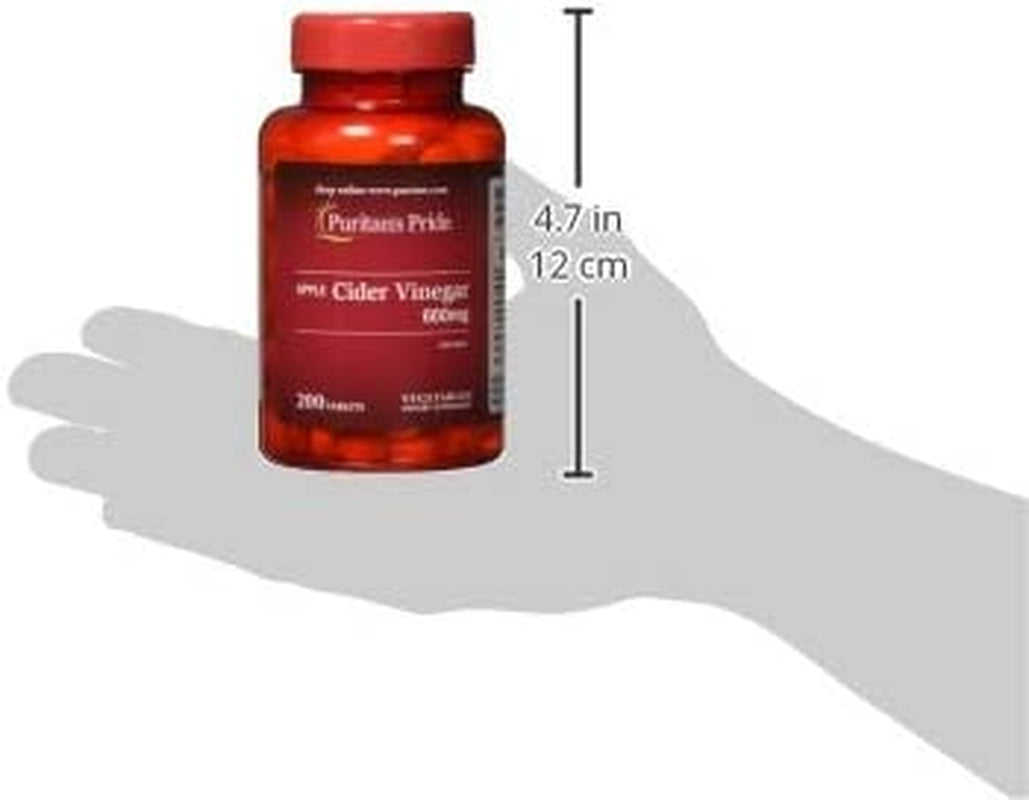 Puritans Pride Apple Cider Vinegar 600 Mg Vegetarian Formula Tablets, 200 Count