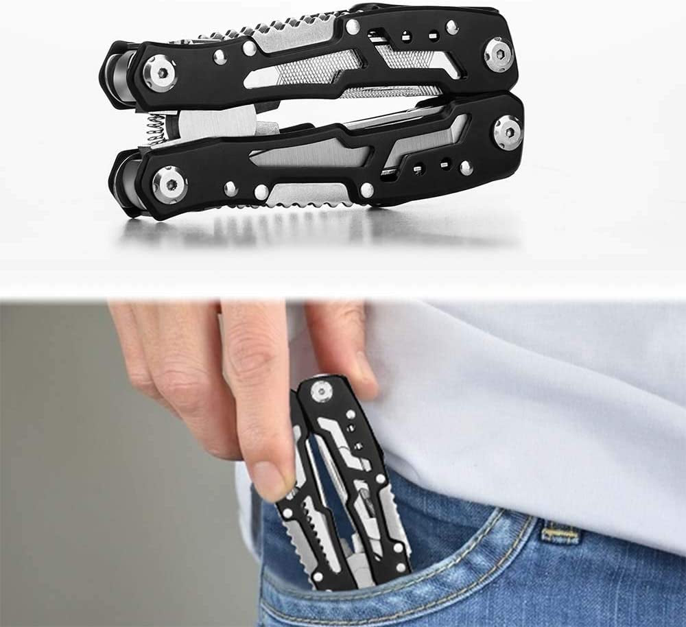 14-In-1 Multitool with Safety Locking, Professional Stainless Steel Multitool Pliers Pocket Knife, Bottle Opener, Screwdriver with Nylon Sheath for Outdoor, Survival, Camping, Hunting and Hiking