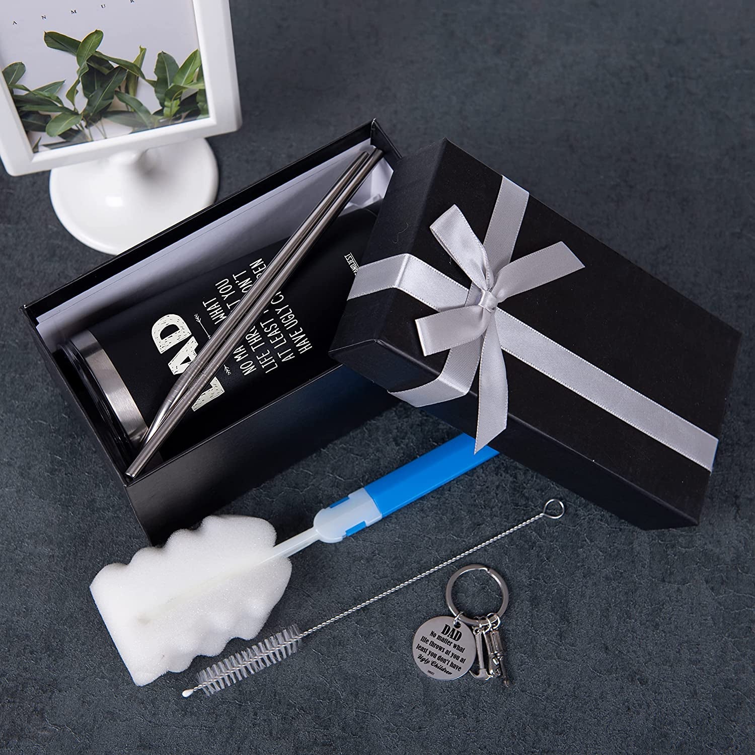 Dad Tumbler Gifts for Dad from Daughter Son - 20oz Stainless Steel Double-walled Insulated No Matter What Ugly Children Travel Mug Christmas, Birthday, Father's Day Gift Set with Lid & Straw