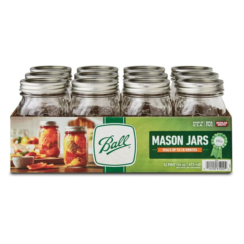 12 Count Ball Regular Mouth 16Oz Pint Mason Jars with Lids & Bands