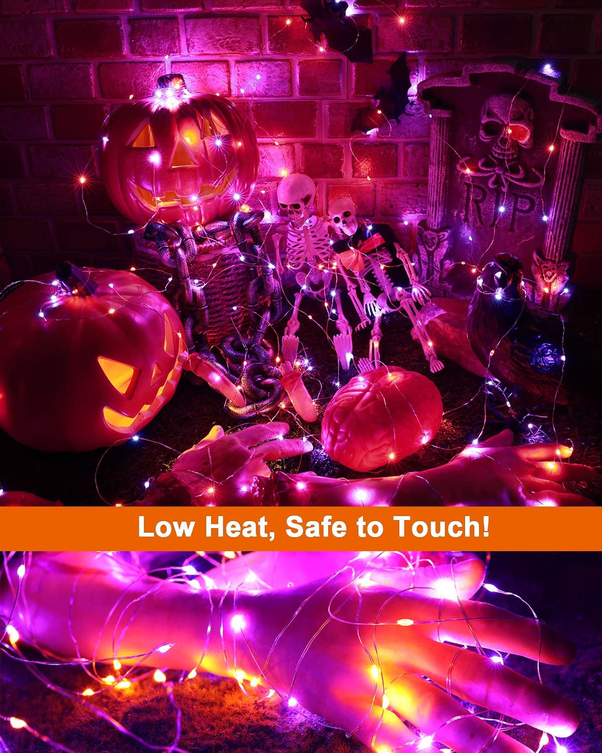 19.47Ft 60 LED Fairy Lights, 2 Modes Battery Lights, Indoor Silver Wire Purple Lights