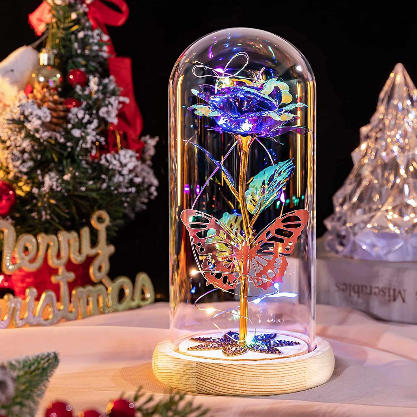 Galaxy Rose with Butterfly in Glass Dome for Her