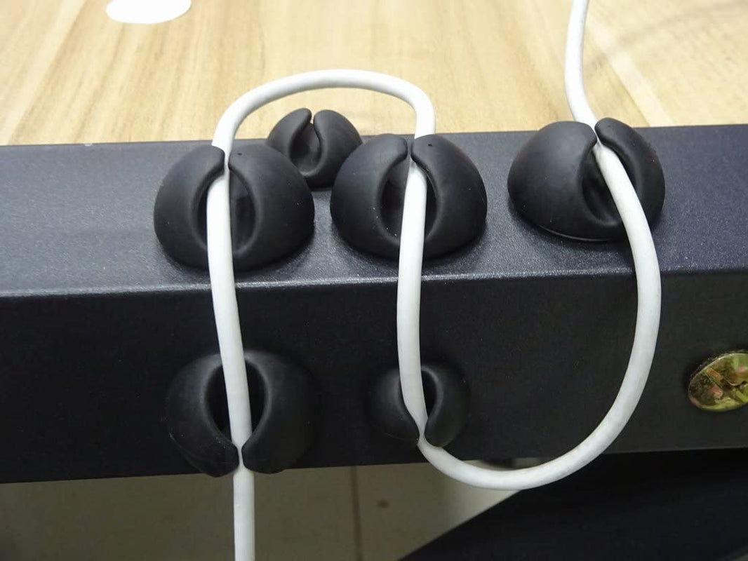 Cable Wire Cord Clips Organizer Holder Clamp Self-Adhesive Cord Management System for Charging USB Network Headphone Cables for Car Desk Office Home (Pack of 6 Black Silicone )