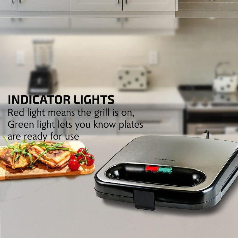Electric Sandwich Maker with Non-Stick Plates, Indicator Lights, Cool Touch Handle, Easy to Clean and Store