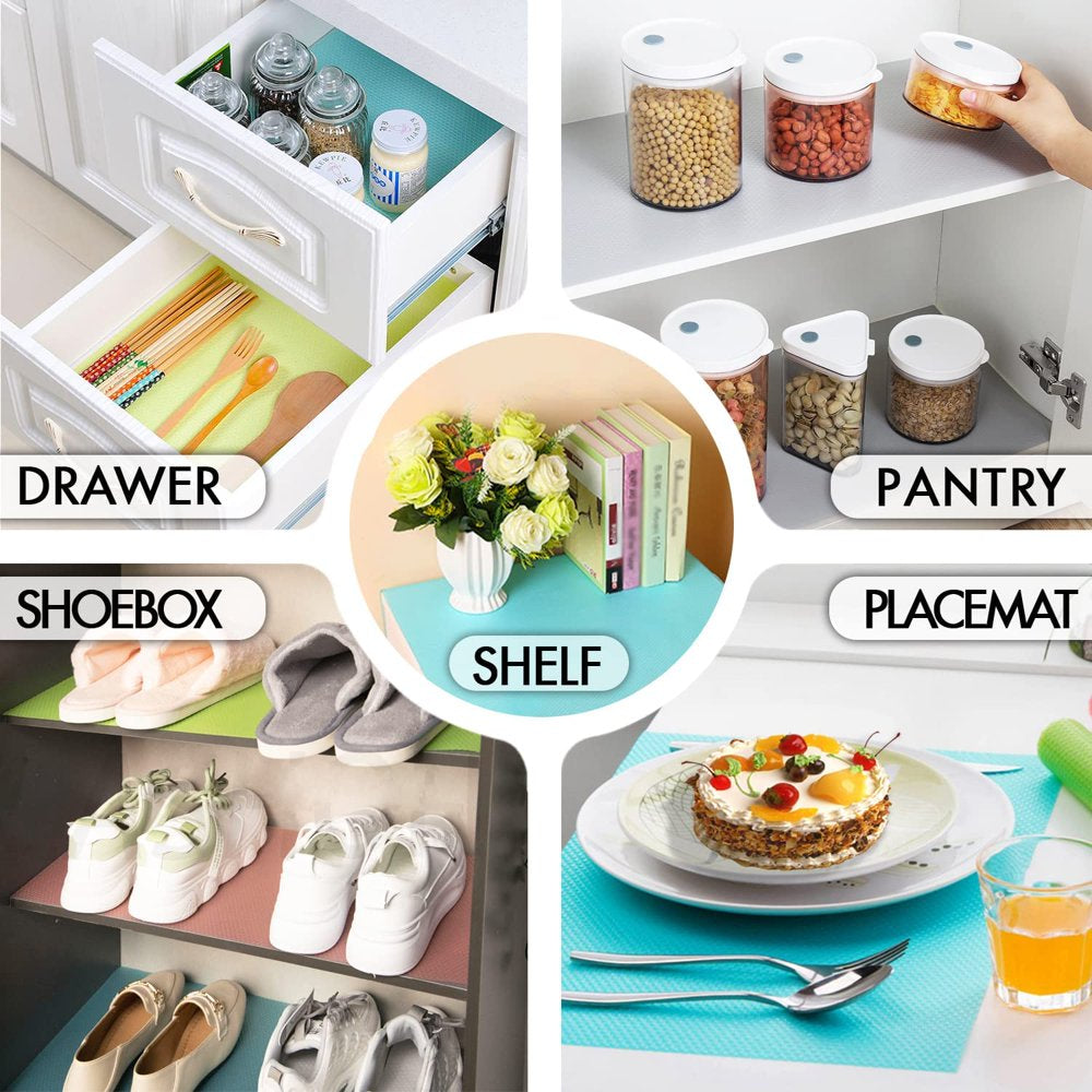 8 Pcs Refrigerator Liners, Washable Mats Covers Pads, Home Kitchen Gadgets Accessories Organization for Top Freezer Glass Shelf Wire Shelving Cupboard Cabinet Drawers