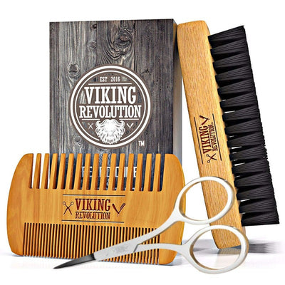  Beard Comb & Beard Brush Set for Men - Natural Boar Bristle Brush & Dual Action Pear Wood Comb W/Velvet Travel Pouch 