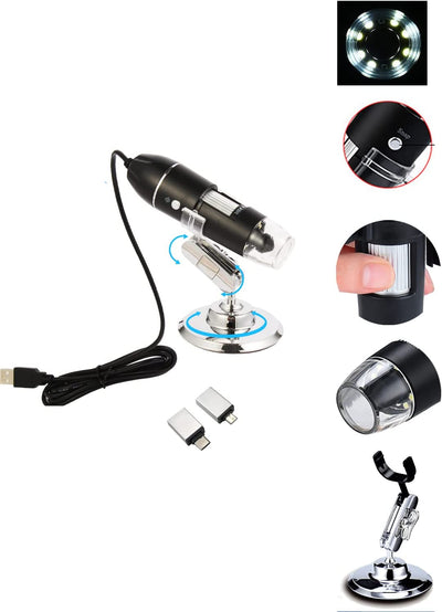 USB Digital Microscope, Handheld 50X-1600X Magnification Endoscope, 8 LED Mini Video Camera