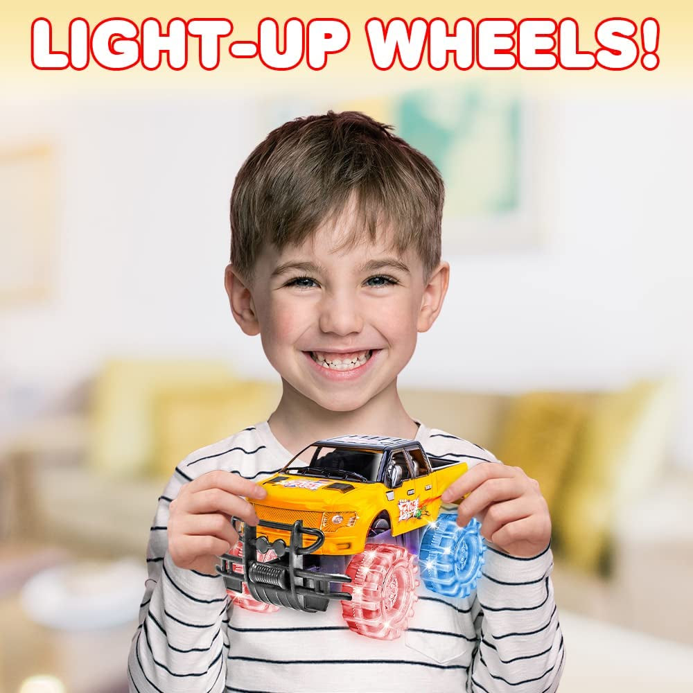 Artcreativity Light up Yellow & Black Monster Truck, 1 Piece, 8 Inch Monster Truck with Flashing LED Tires & Batteries, Push N Go Car Toys for Kids, Fun Gift for Boys & Girls Ages 3 & Up
