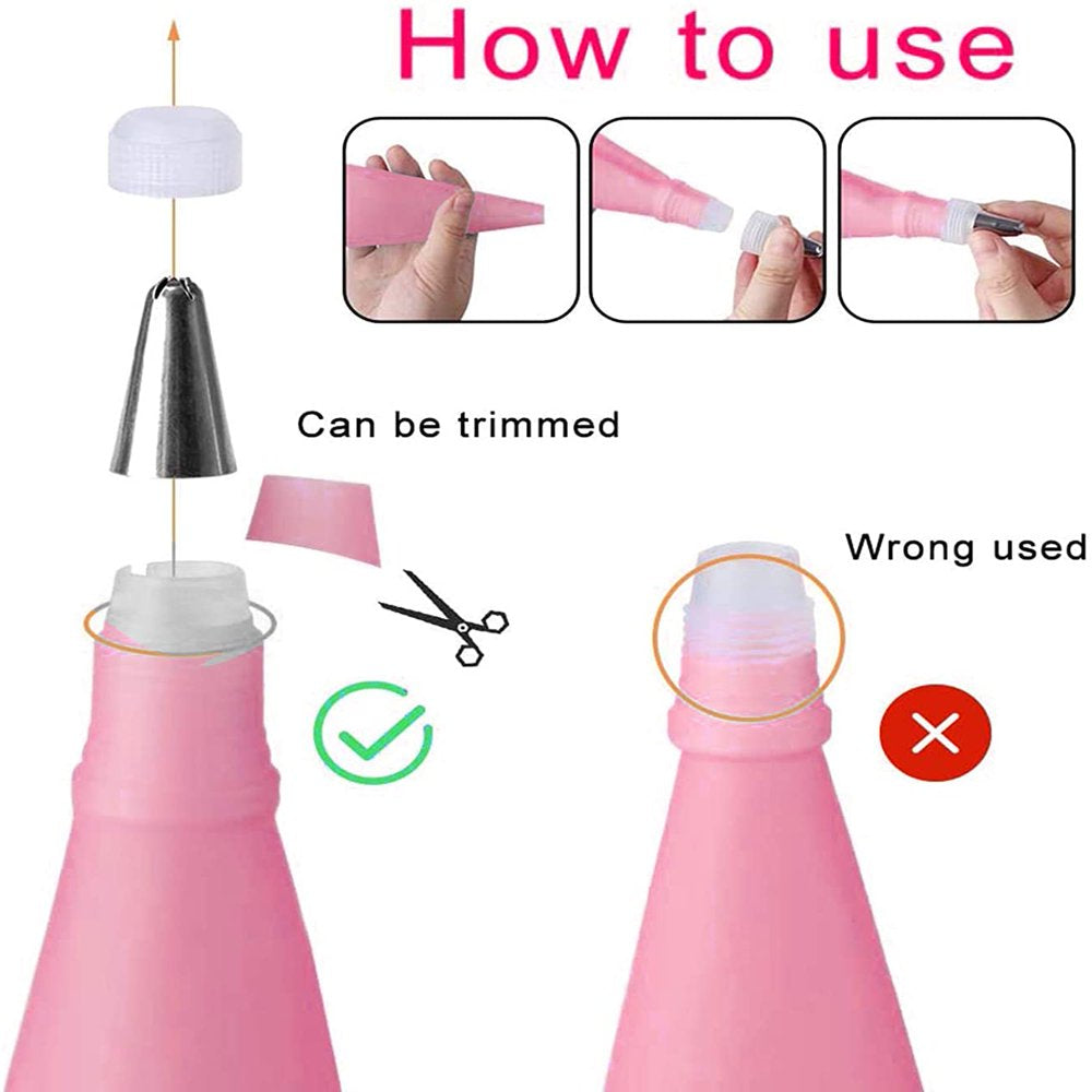 21Pcs Piping Bags and Tips Set,Reusable Silicone Pastry Bag with Stainless Steel Nozzle Icing Tips Set, Icing Smoother & Couplers &Sealing Clip for Baking Decorating Cake Tool