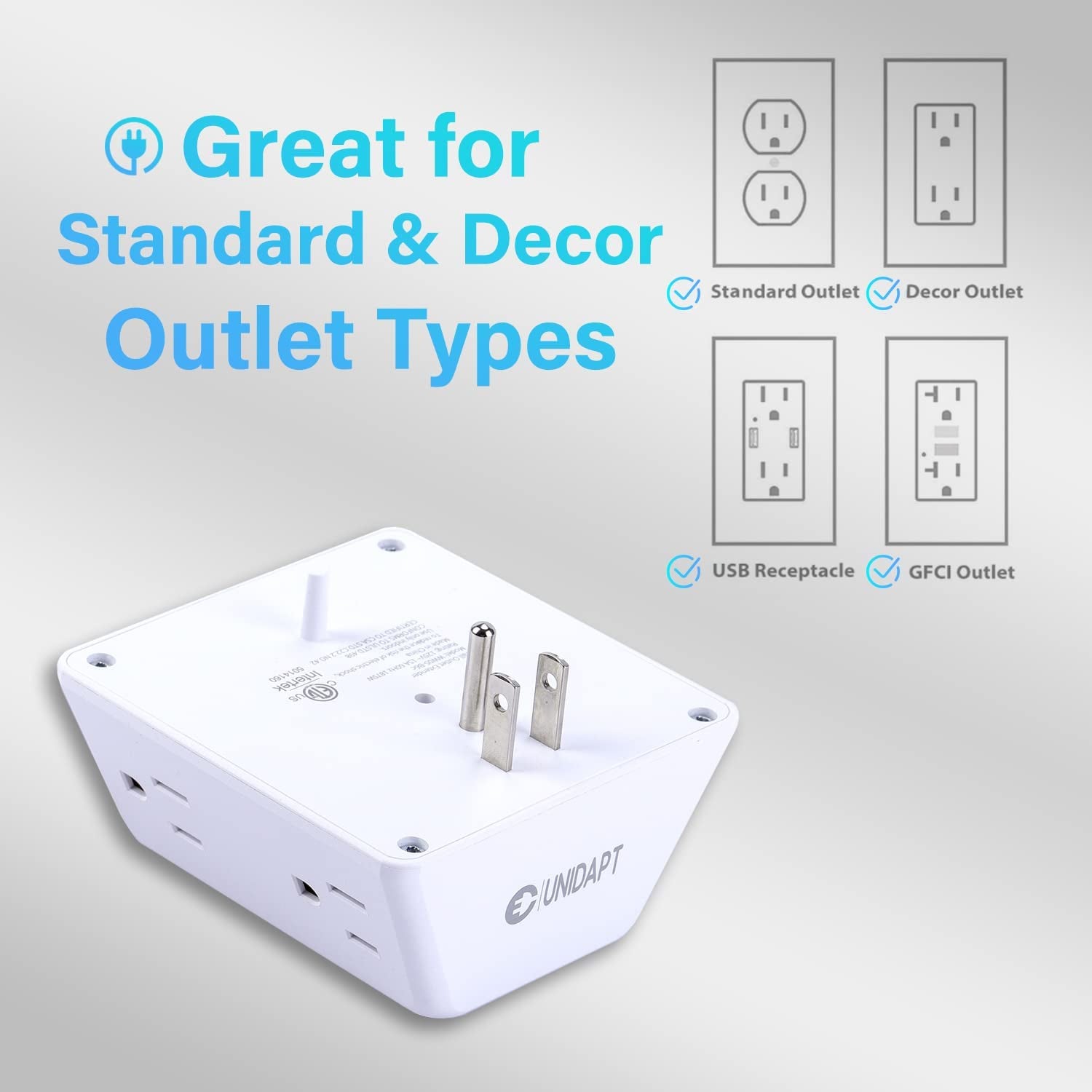 Multi Plug 6 Outlet Extender, 2 Pack Surge Protector Wall Splitter, 1800J Power Strip 3 Side Wide Spaced Adapter Multiple Charger Expander, Mountable Wall Tap for Office Home Travel ETL Listed
