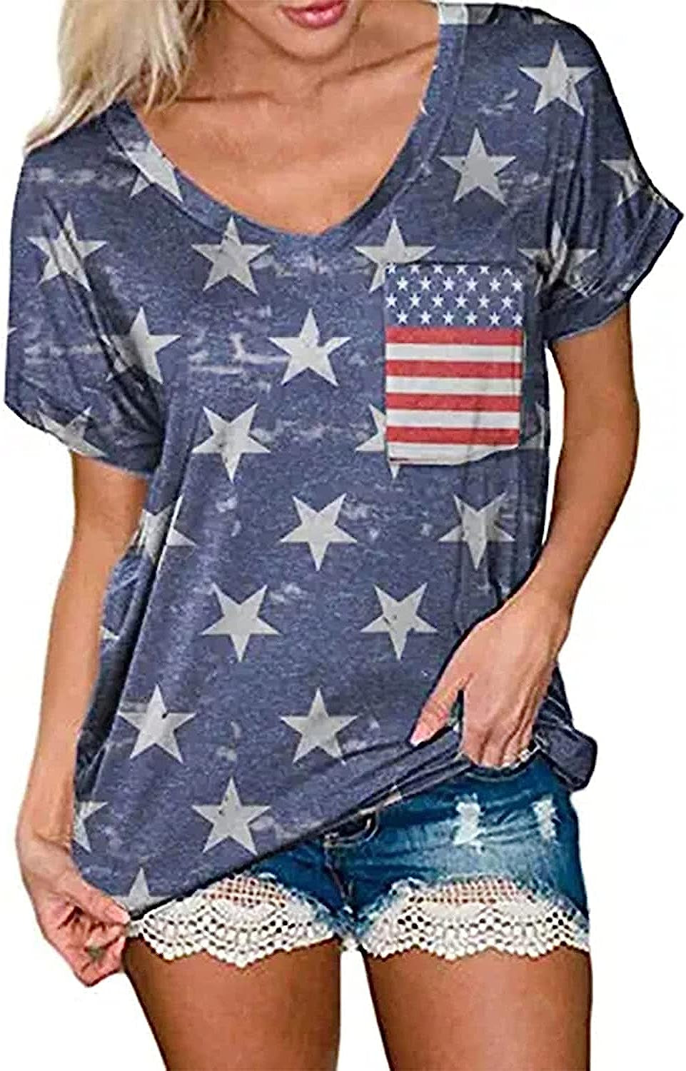 Women's Casual American Flag T Shirt 4th of July Short Sleeve Tee USA Patriotic Summer Blouse Tops…