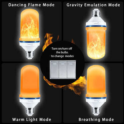 2 Pack LED Flame Effect Light Bulb, 4 Modes E26 Base Fire Light Bulbs with Gravity Sensor, Flickering Light Bulb for Indoor / Outdoor / Home / Christmas Decoration