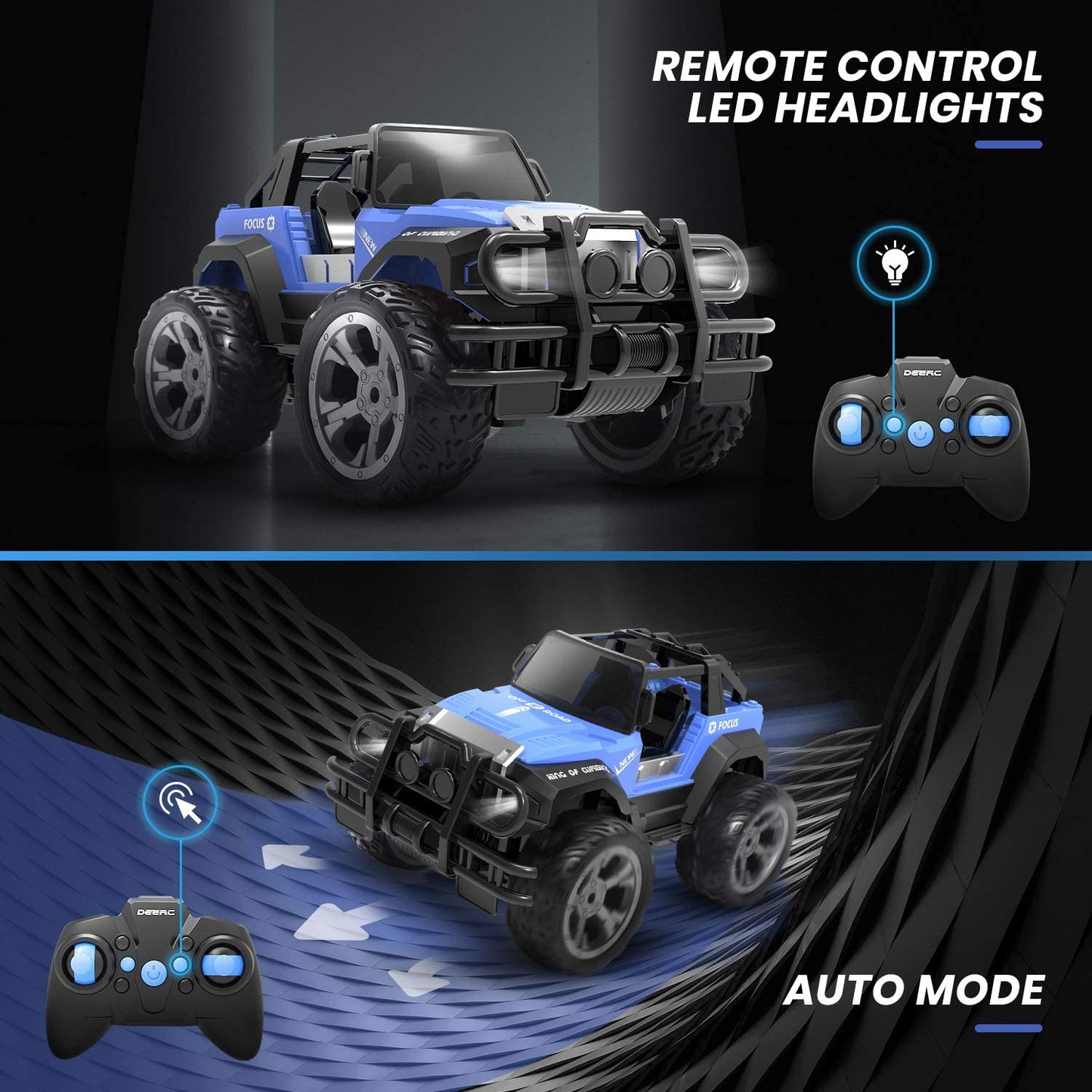 Remote Control Car RC Racing Cars,1:18 Scale 80 Min Play 2.4Ghz LED Light Auto Mode off Road RC Trucks with Storage Case,All Terrain SUV Jeep Cars Toys Gifts for Boys Kids Girls Teens,Blue