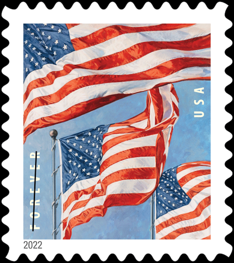 USPS FOREVER Stamps, Forever Us Flag 2022, Coil of 100 Postage Stamps