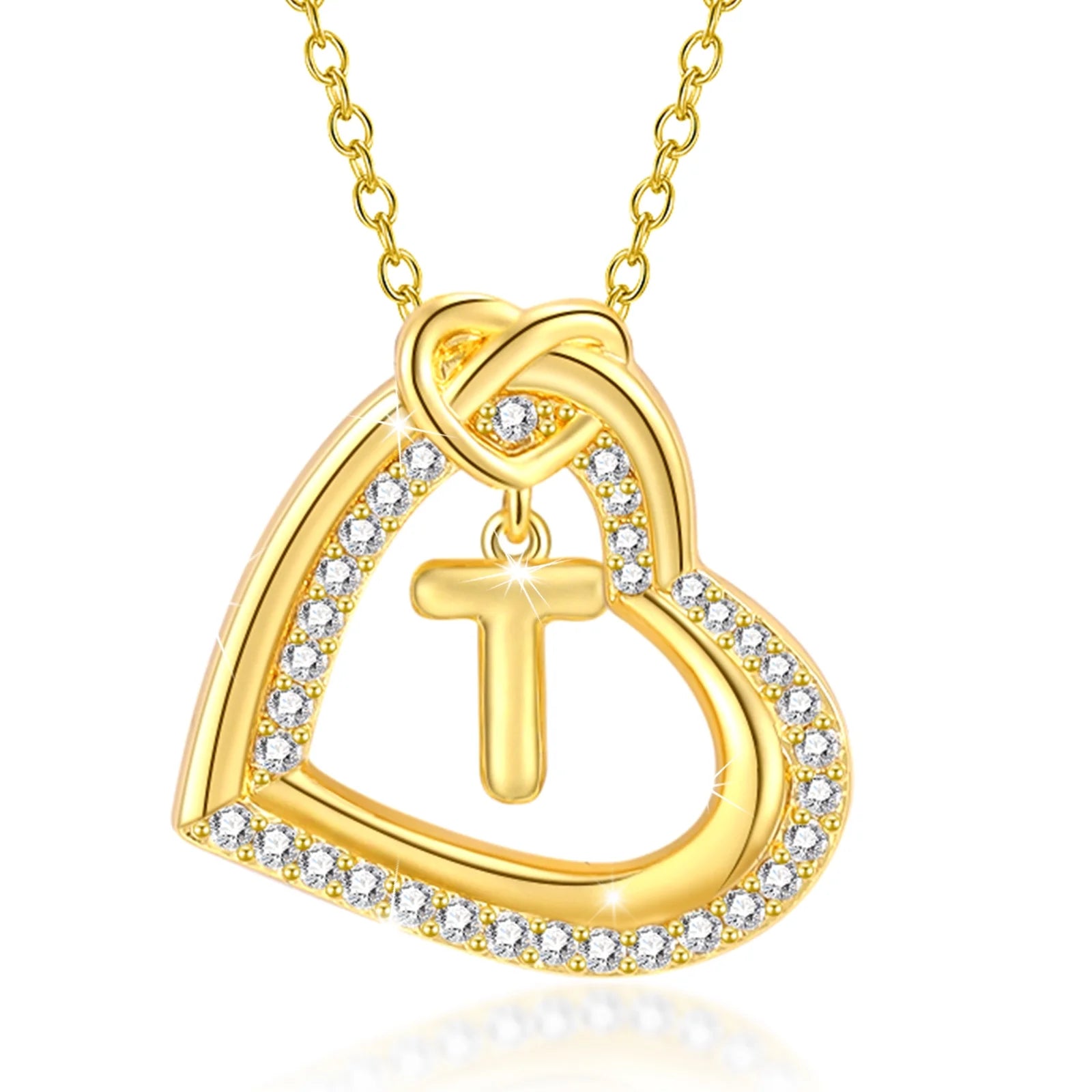 14K White Gold Love Heart Initial Necklace - CZ Hypoallergenic