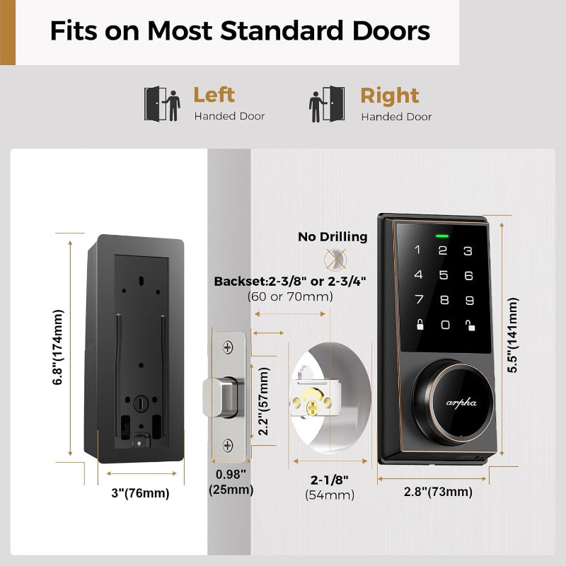 Keyless Entry Door Lock with Touchscreen Keypad and 50 Code Capacity