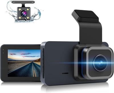 Dash Cam Front and Rear, 1080P FHD Dash Camera, 3’’IPS Screen with 170°+140° Wide Angle, G-Sensor, Loop Recording, WDR, Night Vision, 24H Parking Monitor, Motion Detection