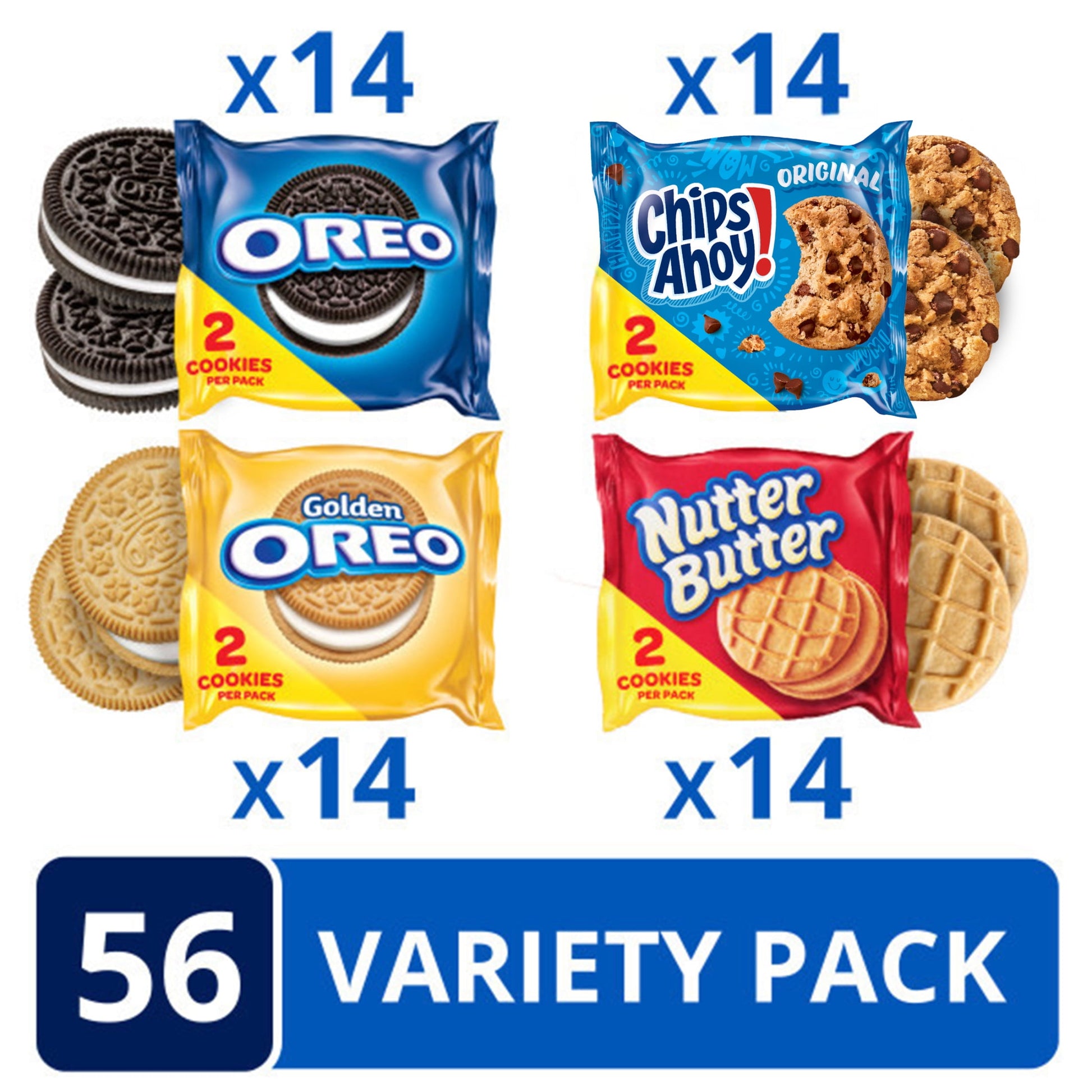 56 Count Snack Packs - OREO Original, OREO Golden, CHIPS AHOY! & Nutter Butter Cookie Variety Pack