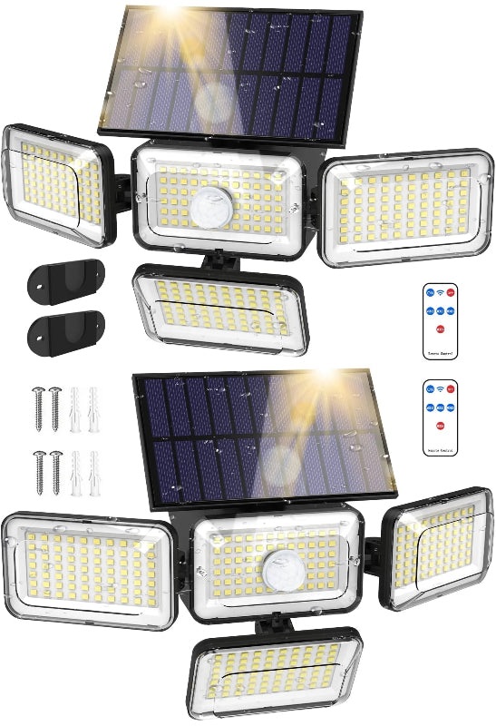 2-Pack Solar Motion Sensor Security Lights, 304 LED 2500LM with Remote, IP65 Waterproof