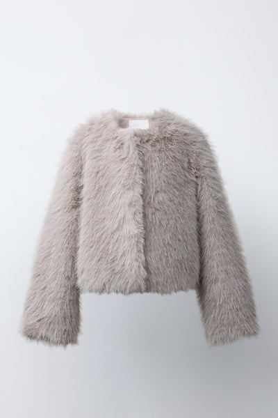 ZARA Faux Fur Cropped Jacket Girls Size 9