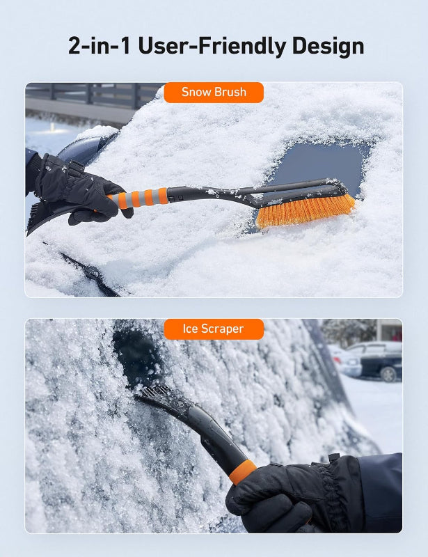 27" Detachable Snow Brush and Ice Scraper with Ergonomic Foam Grip for Cars and SUVs