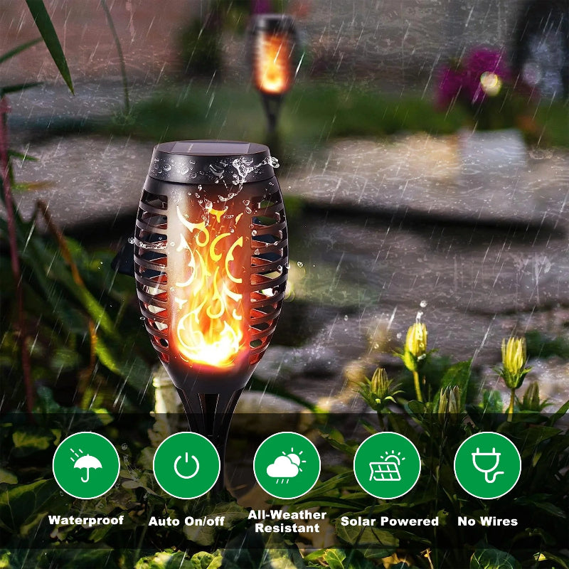 6-Pack Solar Torch Lights with Flickering Flame, Waterproof Outdoor Lighting for Garden