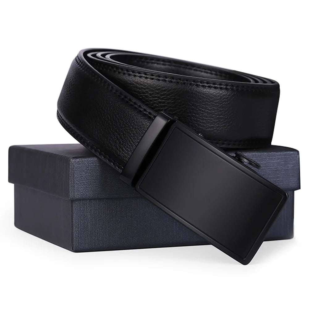 Men's Leather Belt with Automatic Ratchet Buckle Slide - Trim to Fit