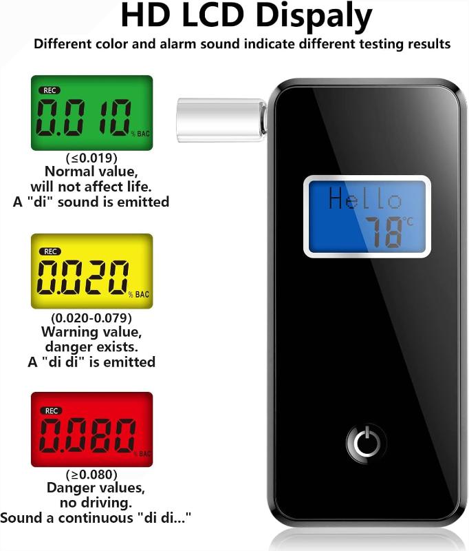 Breathalyzer, Professional-Grade Alcohol Tester with LCD Display for Home Use