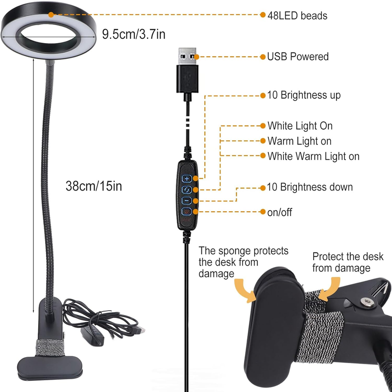 10X Magnifying Glass with Light and Clamp-Flexible Gooseneck LED Desk Lamp