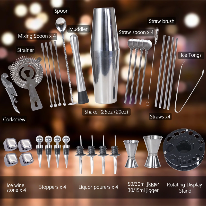 35-Piece Stainless Steel  Bartender Kit with Cocktail Shaker Set